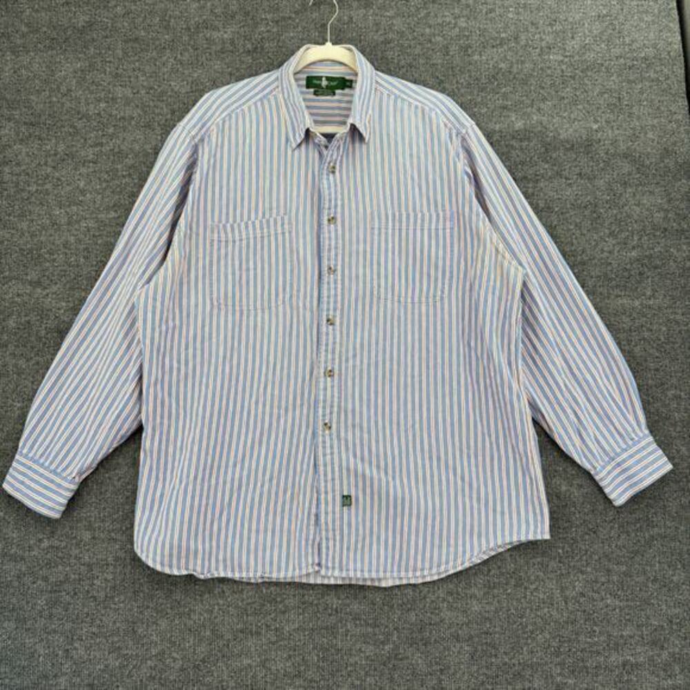 Vintage Hunt Club Mens Button Up Oxford Shirt XL Blue Striped Long Sleeve Cotton